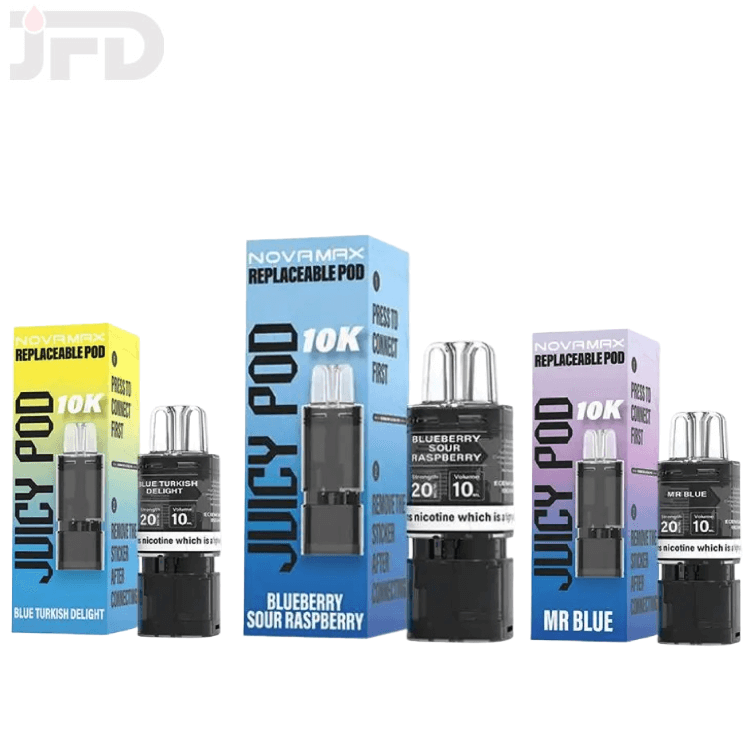 JUICY POD NOVAMAX 10K PREFILLED VAPE PODS + REFILL CONTAINER